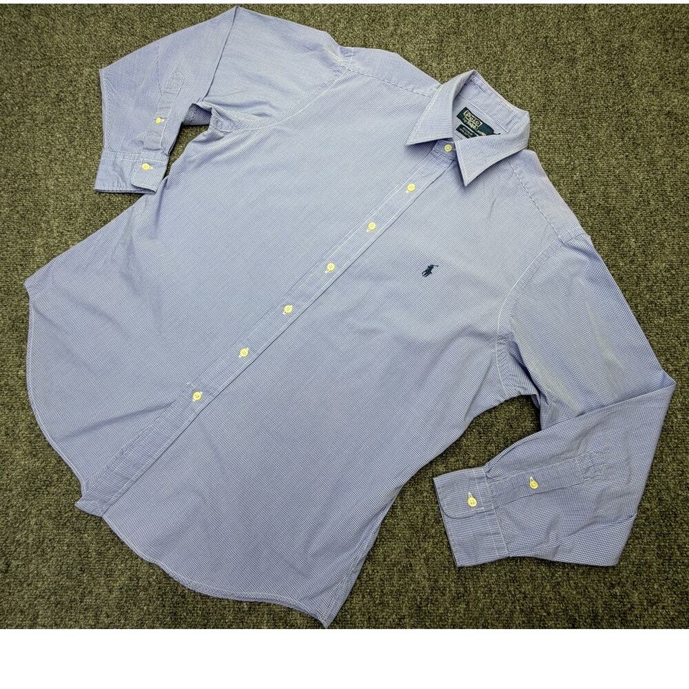 Vintage Polo Ralph Lauren Andrew 16.5 33 Made In Hong Kong Blue Check
